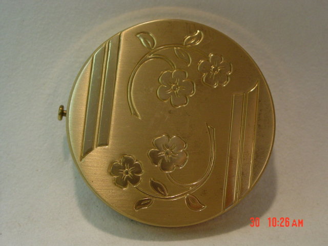 Brass Powder Compact Inlaid Flowers