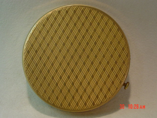 Brass Powder Compact Inlaid Flowers
