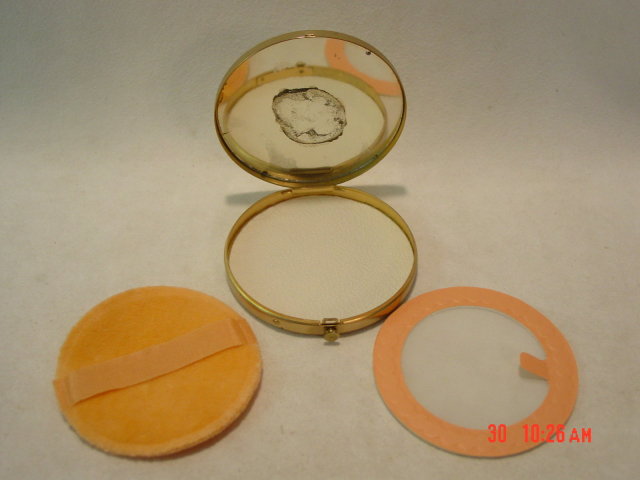Brass Powder Compact Inlaid Flowers