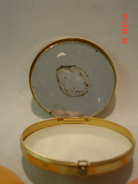 Brass Powder Compact Inlaid Flowers