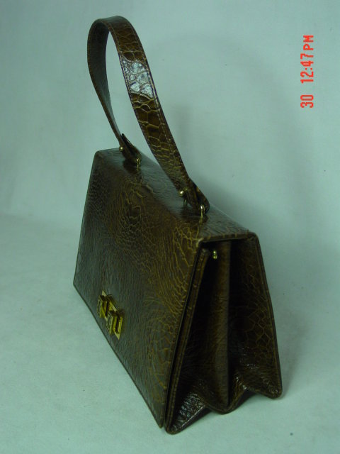 Triangle New York Brown Vinyl Reptile Handbag Purse