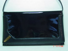 Vintage Black Vinyl Accordian Envelope Clutch Purse