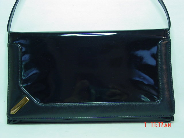 Vintage Black Vinyl Accordian Envelope Clutch Purse