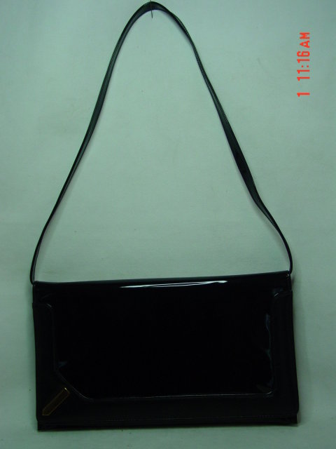 Vintage Black Vinyl Accordian Envelope Clutch Purse