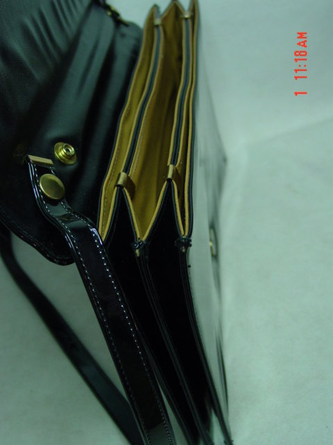 Vintage Black Vinyl Accordian Envelope Clutch Purse
