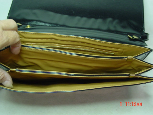 Vintage Black Vinyl Accordian Envelope Clutch Purse
