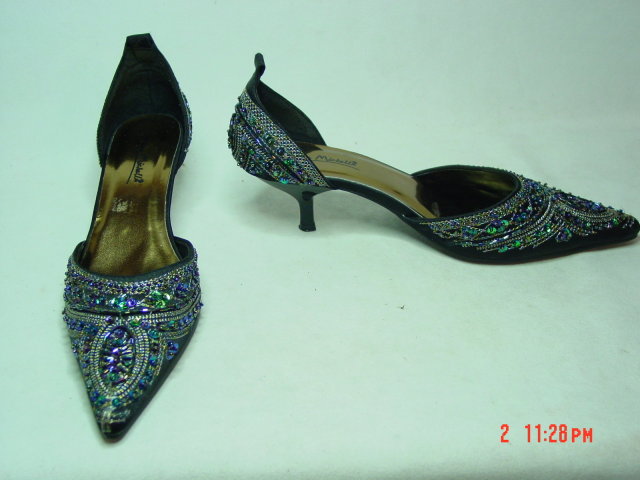 Size 7 Black Satin Sequined Mules Shoes by Anne Michelle