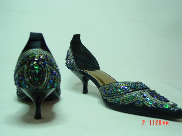 Size 7 Black Satin Sequined Mules Shoes by Anne Michelle