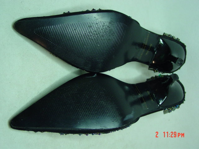 Size 7 Black Satin Sequined Mules Shoes by Anne Michelle