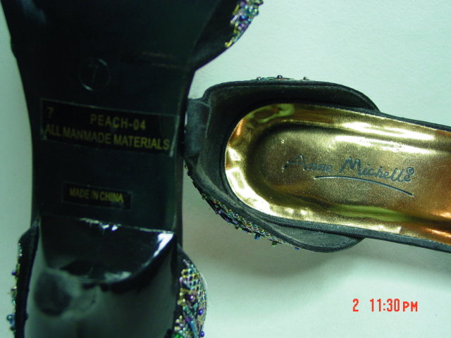 Size 7 Black Satin Sequined Mules Shoes by Anne Michelle