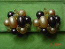 Hong Kong Two Strand Brown Beaded Necklace & Button Clip Earrings