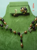 Hong Kong Two Strand Brown Beaded Necklace & Button Clip Earrings