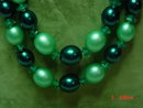 Hong Kong Two Strand Green Beaded Necklace & Button Clip Earrings