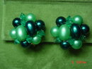 Hong Kong Two Strand Green Beaded Necklace & Button Clip Earrings