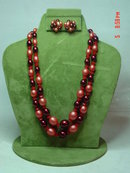 Hong Kong Two Strand Cherry Beaded Necklace & Button Clip Earrings