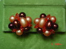 Hong Kong Two Strand Cherry Beaded Necklace & Button Clip Earrings