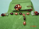 Hong Kong Two Strand Cherry Beaded Necklace & Button Clip Earrings