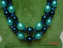 Hong Kong Two Strand Blue Beaded Necklace & Button Clip Earrings