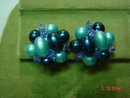 Hong Kong Two Strand Blue Beaded Necklace & Button Clip Earrings