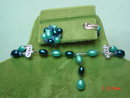 Hong Kong Two Strand Blue Beaded Necklace & Button Clip Earrings
