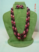 Hong Kong Two Strand Pink Beaded Necklace & Button Clip Earrings