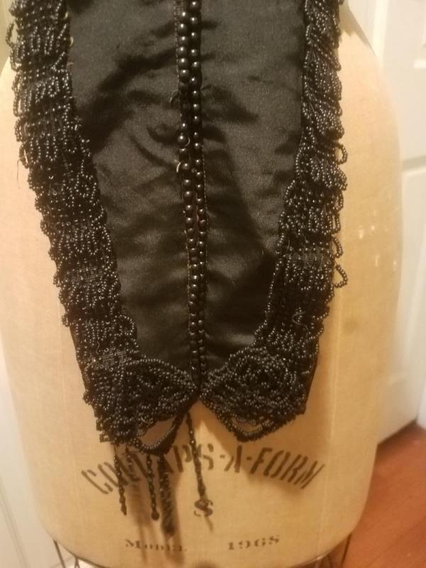 Antique Victorian Black Silk Jet Black Beaded Mourning Mantle Cape Collar Shawl