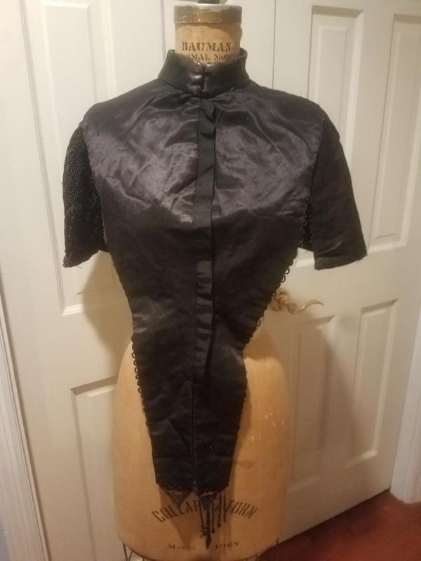 Antique Victorian Black Silk Jet Black Beaded Mourning Mantle Cape Collar Shawl