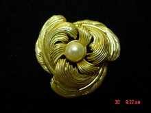 Gold Flower Cultured Pearl Boucher Signed Numbered Pin