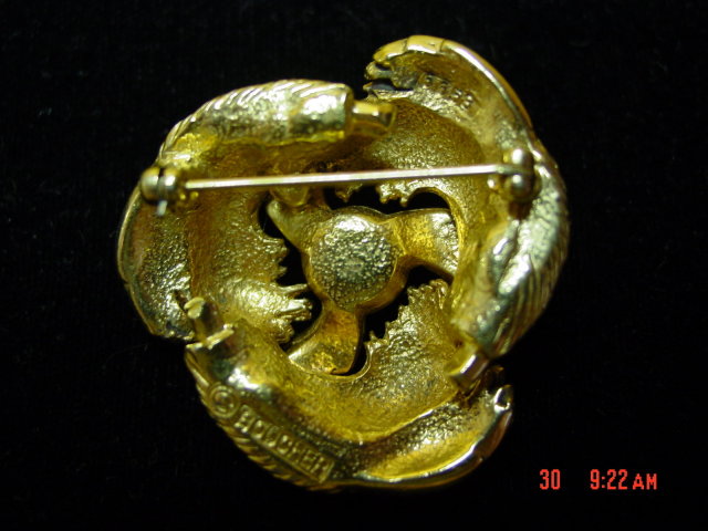 Gold Flower Cultured Pearl Boucher Signed Numbered Pin