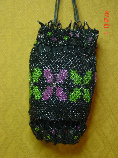 Antique Victorian Beaded Drawstring Reticule Evening Bag Purse