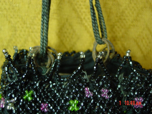 Antique Victorian Beaded Drawstring Reticule Evening Bag Purse