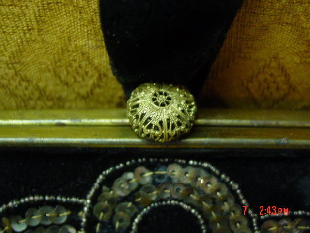 Antique Black Velvet Sequined Evening Bag Purse