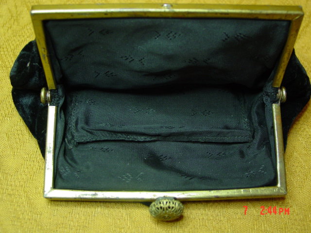 Antique Black Velvet Sequined Evening Bag Purse