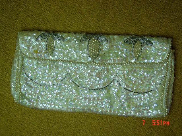 La Regale Japan Off White Sequin Evening Bag Clutch
