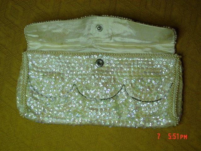 La Regale Japan Off White Sequin Evening Bag Clutch
