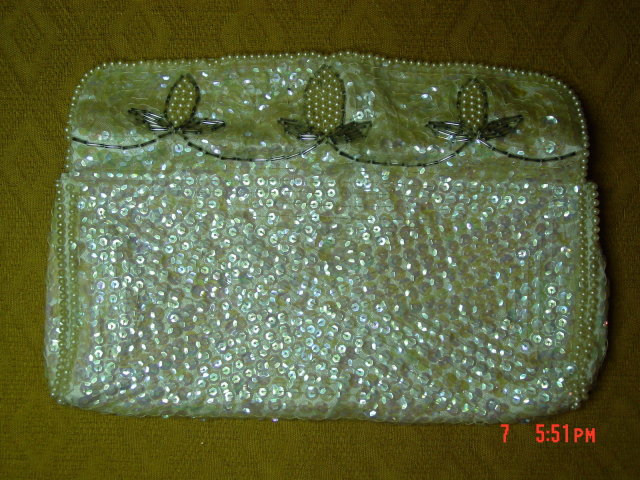 La Regale Japan Off White Sequin Evening Bag Clutch