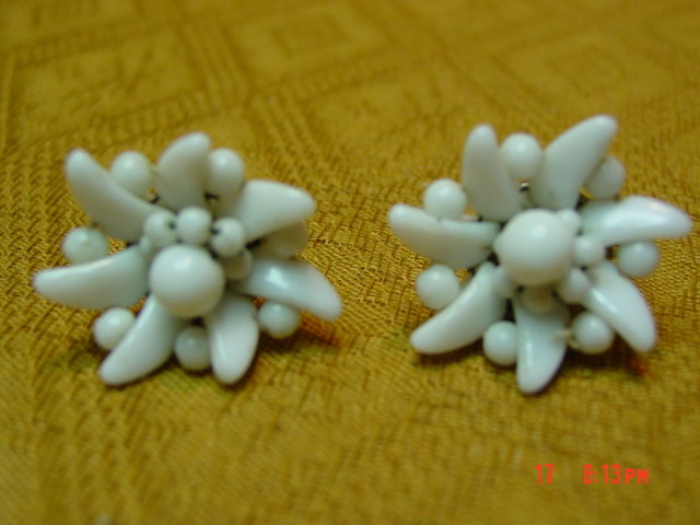 Vintage Germany Milk Glass Screwback Earrings