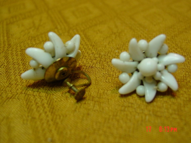 Vintage Germany Milk Glass Screwback Earrings