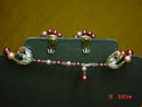 Gorgeous 3 Strand Cranberry & Rose Bead Necklace & Clip Earrings Japan