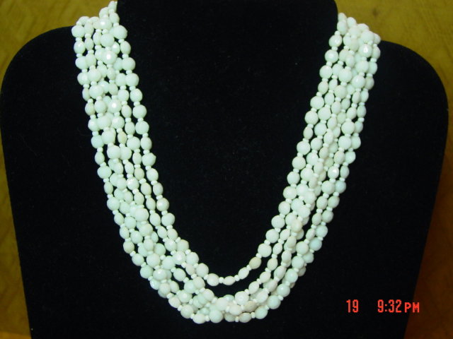Western Germany 6 strand Faceted Milk Glass Bead Necklace