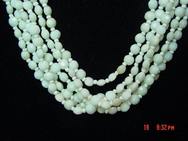 Western Germany 6 strand Faceted Milk Glass Bead Necklace