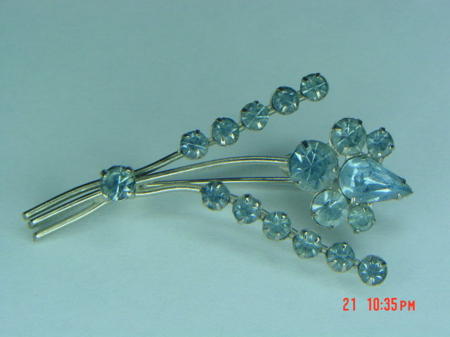 Gorgeous Pale Blue Rhinestone Flower Spray Brooch AZuB Austria