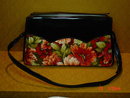 Vintage Black Patent Leather Vinyl Carryall Tote Purse