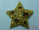 Gold Five Point Star Rhinestone Brooch