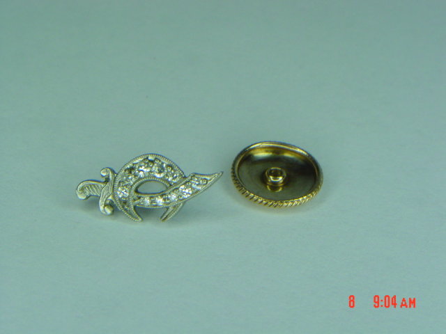 Estate Platinum 14K Masonic Shriner's Scimitar Sword & Crescent Lapel Pin & 10 Diamonds