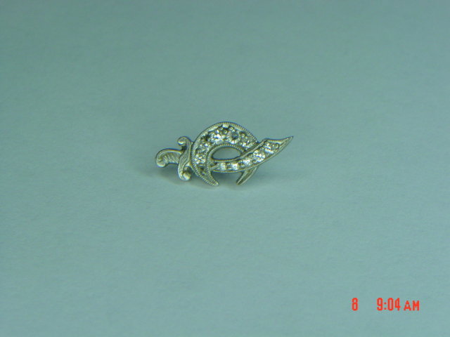 Estate Platinum 14K Masonic Shriner's Scimitar Sword & Crescent Lapel Pin & 10 Diamonds