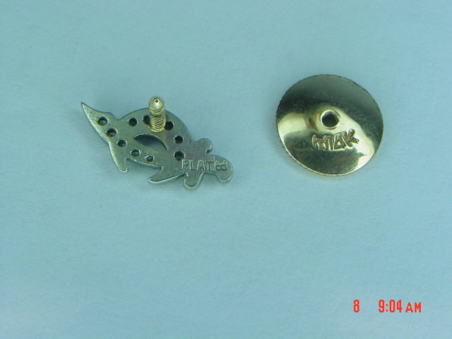 Estate Platinum 14K Masonic Shriner's Scimitar Sword & Crescent Lapel Pin & 10 Diamonds