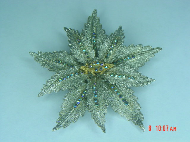 ORA Swarovski Rhinestone Masonic Shriners Rhodium Plated Flower Brooch Pin