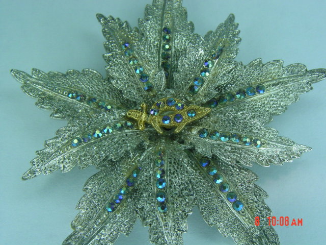 ORA Swarovski Rhinestone Masonic Shriners Rhodium Plated Flower Brooch Pin