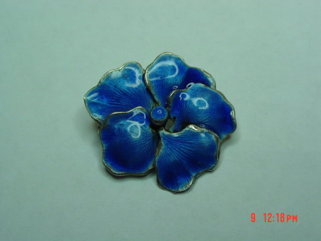 Antique Sterling Blue Enamel Pansy Pin